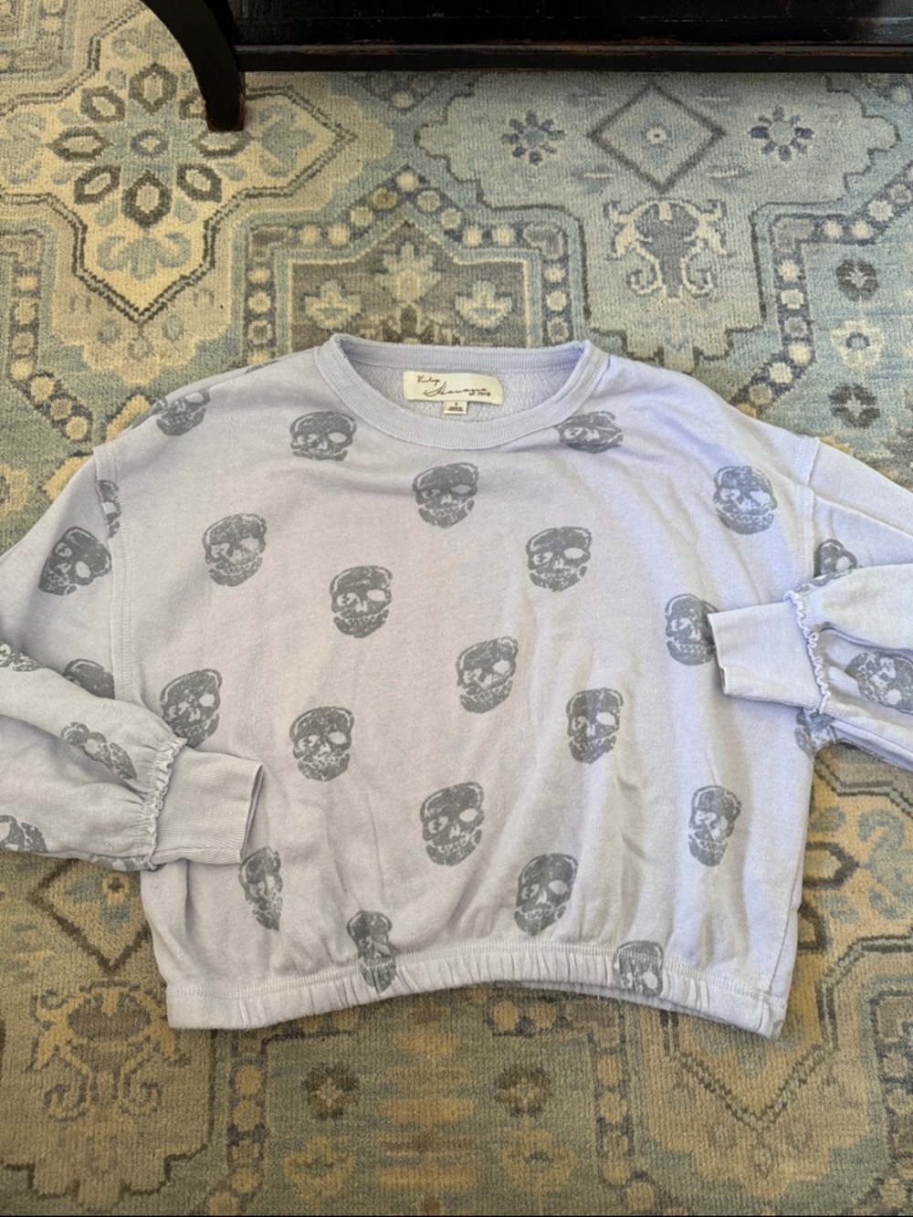 Vintage Havana Lavender Skull Print Cropped Sweatshirt